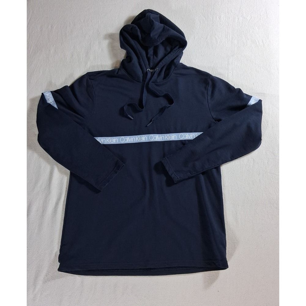 Calvin Klein Hoodie Men Size M Navy Blue Logo Band Pullover Sweatshirt